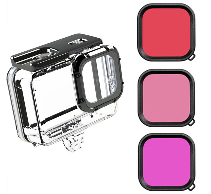 Rood Paars Filter Gehard Glas Lens Cover + 50M Onderwater Waterdichte Behuizing Case Voor Gopro Hero 9 Zwarte Camera accessoires