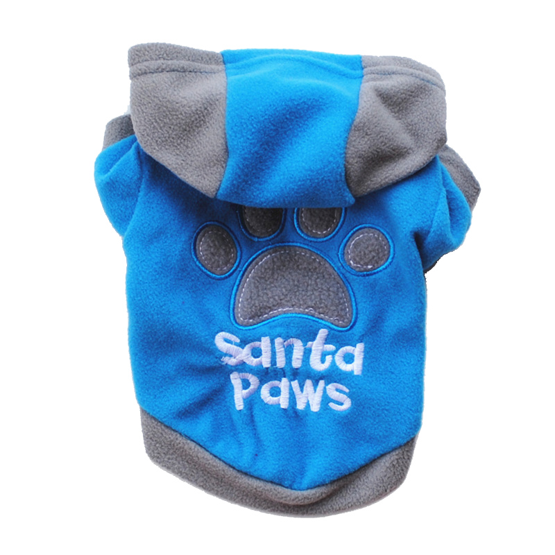 Santa Poten Gedrukt Hond Kleding Voor Kleine Honden Zachte Fleece Puppy Kat Hoodies Jasje Chihuahua Pug Yorkie Kleding outfit: Blue / L