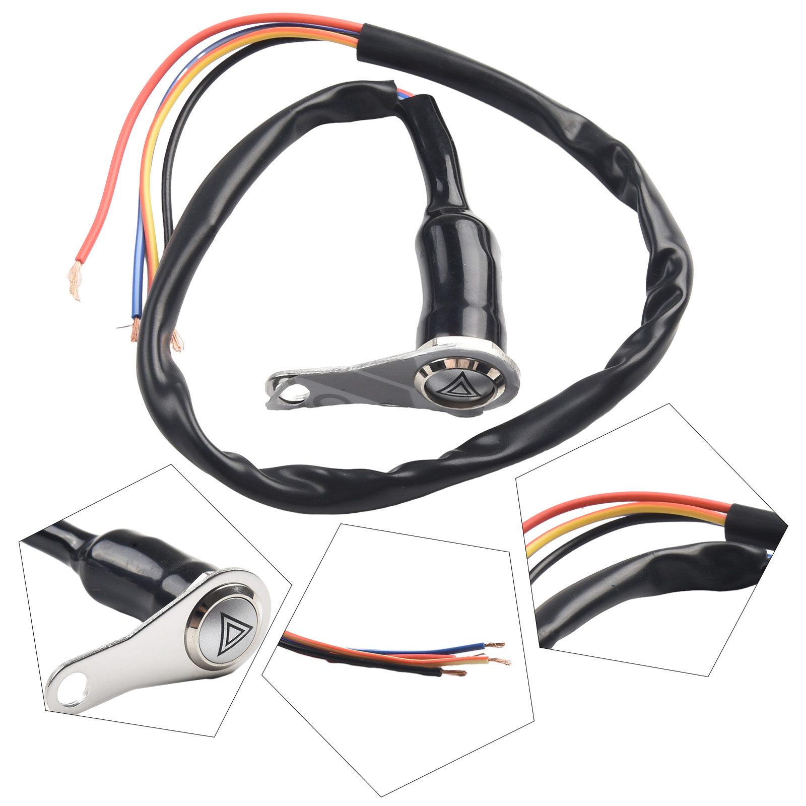 Motorcycle Self-Locking Metal Push Buttons Switch With LED Light Ring Red Handlebar Mount Push Button 50cm Motorbike Accessories