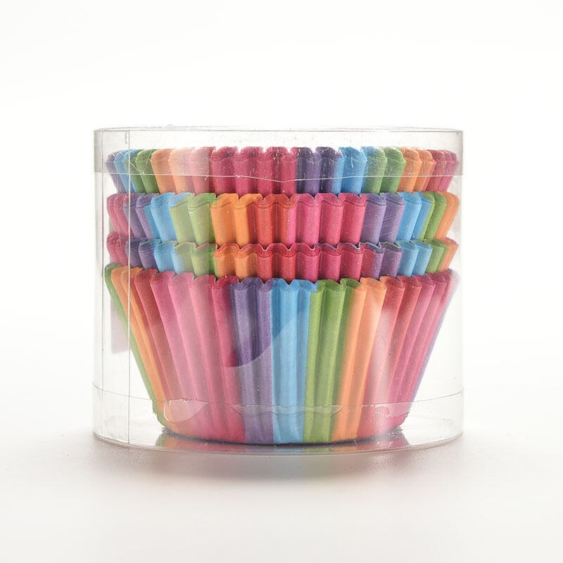 100 Stuks Cupcake Liner Bakken Cup Papieren Vormpjes Cake Box Tray Cakevorm Decorating Gereedschap Regenboog Kleur