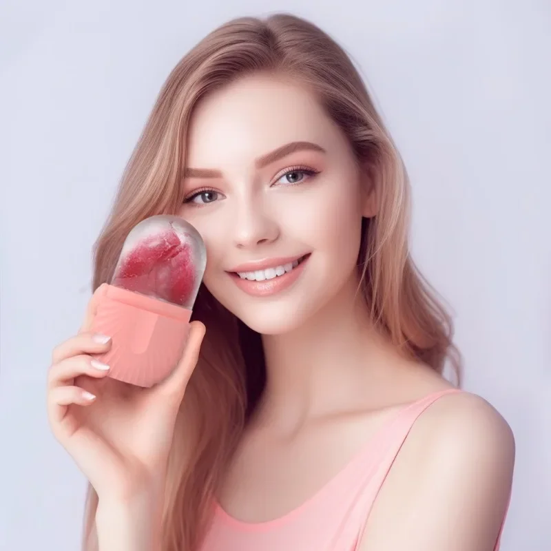 Gesichts-Eiswürfelform, Silikon, Einfrieren, Schönheit, Schwellungen, Gesichtsmassagegerät, feuchtigkeitsspendend, waschbar, Ofen-Eisform, Rosa
