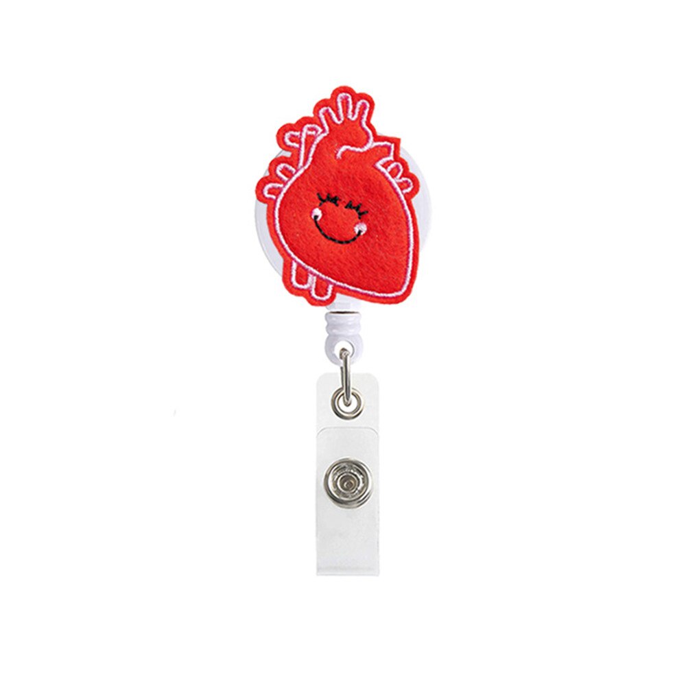 1PCS Cute Retractable Nurse Badge Reel Clip Badge Holder Students Doctor ID Card Holder Kawaii Needle Organ Heart Pattern: E
