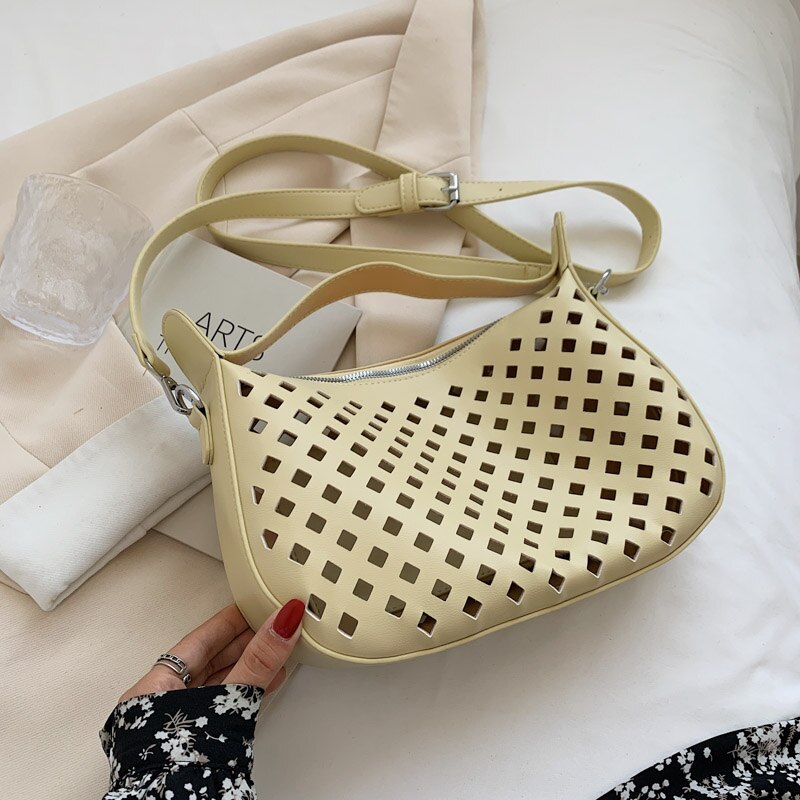 Handtassen Vrouwen Tassen Set Green Vintage Leather Schoudertassen Sac Vrouwelijke Holle Out Crossbody Tas Zomer Toevallige Tote: yellow