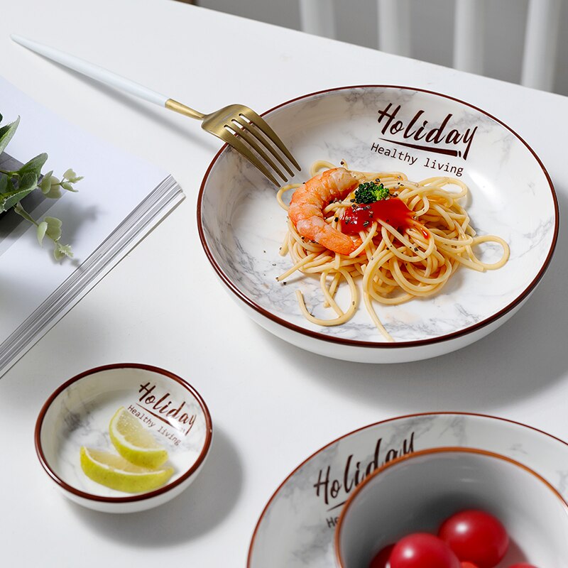 Marble Ceramic Tableware Dinner Plate Dishes Luxury Plate Dinnerware Kitchen Plate Tableware Set