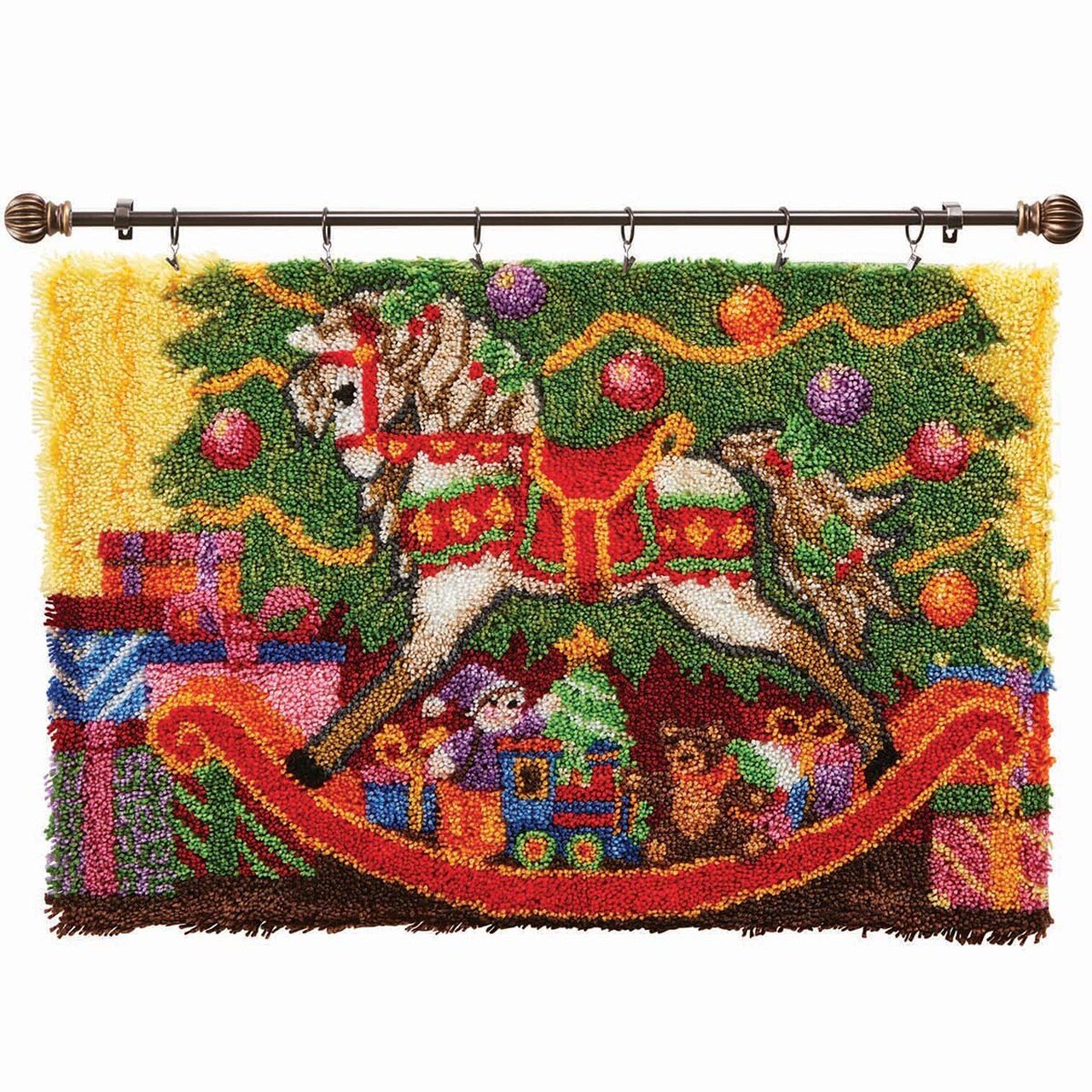 Latch Hook Kits Rocking Horse Wall Hanging DIY Carpet Rug Pre-Printed Canvas with Non-Skid Backing Arts &amp; Crafts 102x69cm