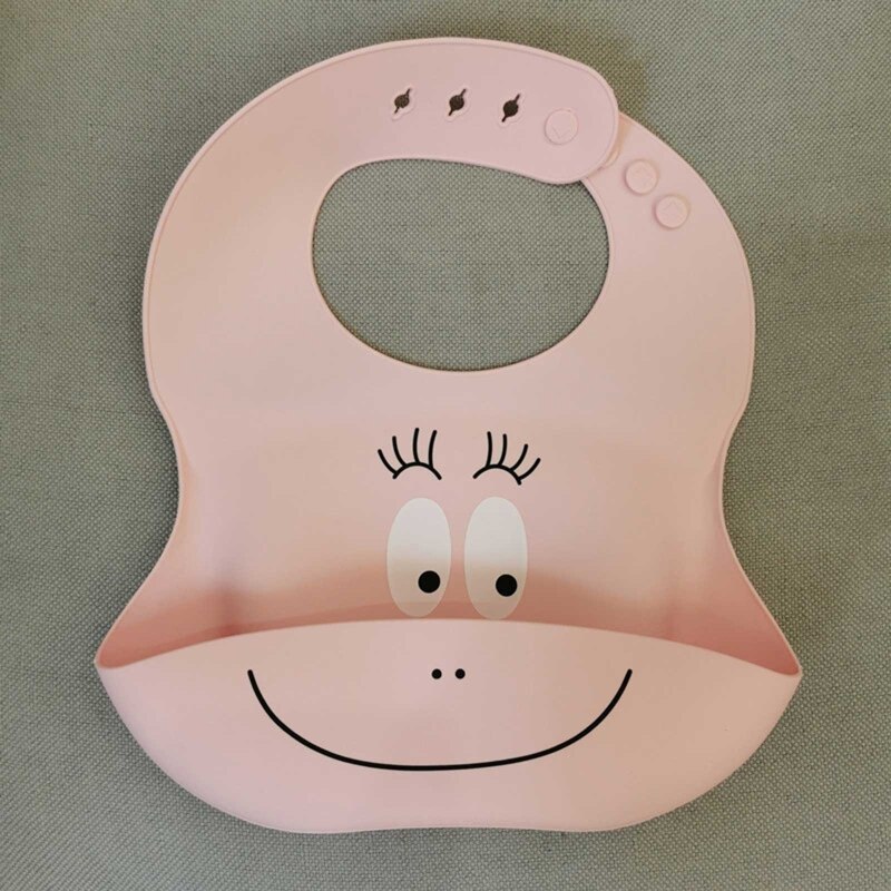 Happyy baby Waterproof Soft Silicone Baby Bib Adjustable Cartoon Newborn Feeding Food Catcher with Pocket for Baby Boy Girl