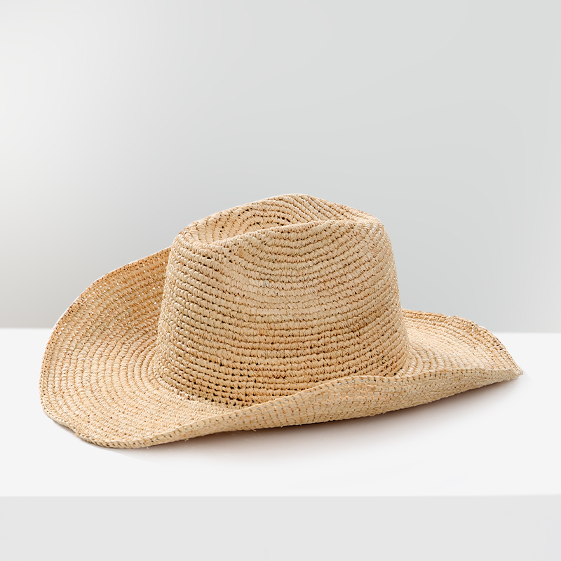 Chapéu de sol de palha de ráfia feito à mão para mulheres chapéu de cowboy de crochê de aba larga com velcro ajustável e fio de memória chapéu de praia de verão: Branco
