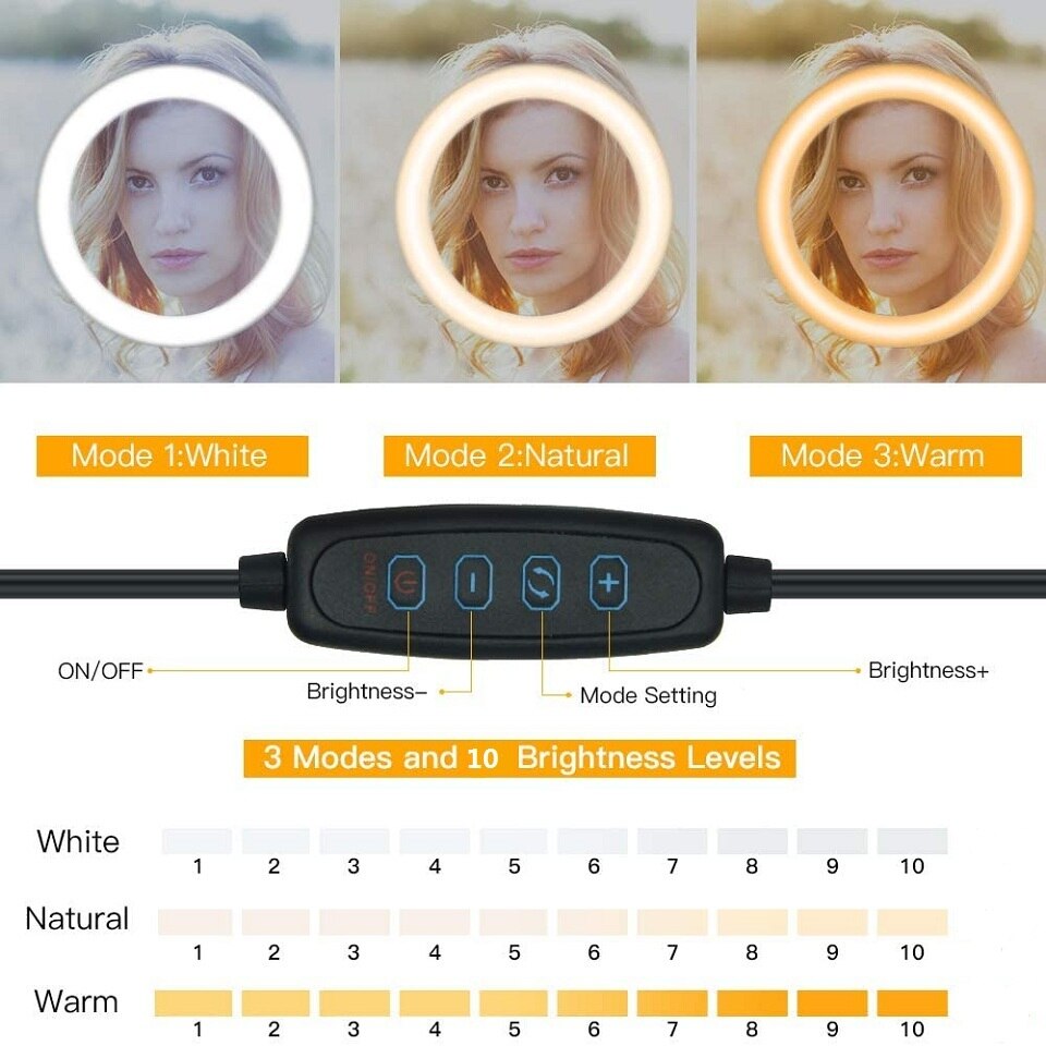 10 "LED Selfie Ring Licht Kreis Füllen Licht Dimmbar Runde Lampe Stativ Fotografie RingLight Trepied machen-hoch Telefon Ständer Halfter