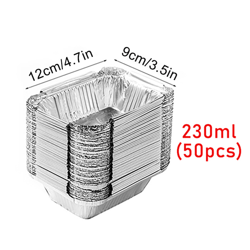 50 stuks wegwerp aluminiumfolie, verschillende maten, blikken pannen zijn perfect voor koken, verwarmen, opbergen en bereiden van voedsel.: Zilver