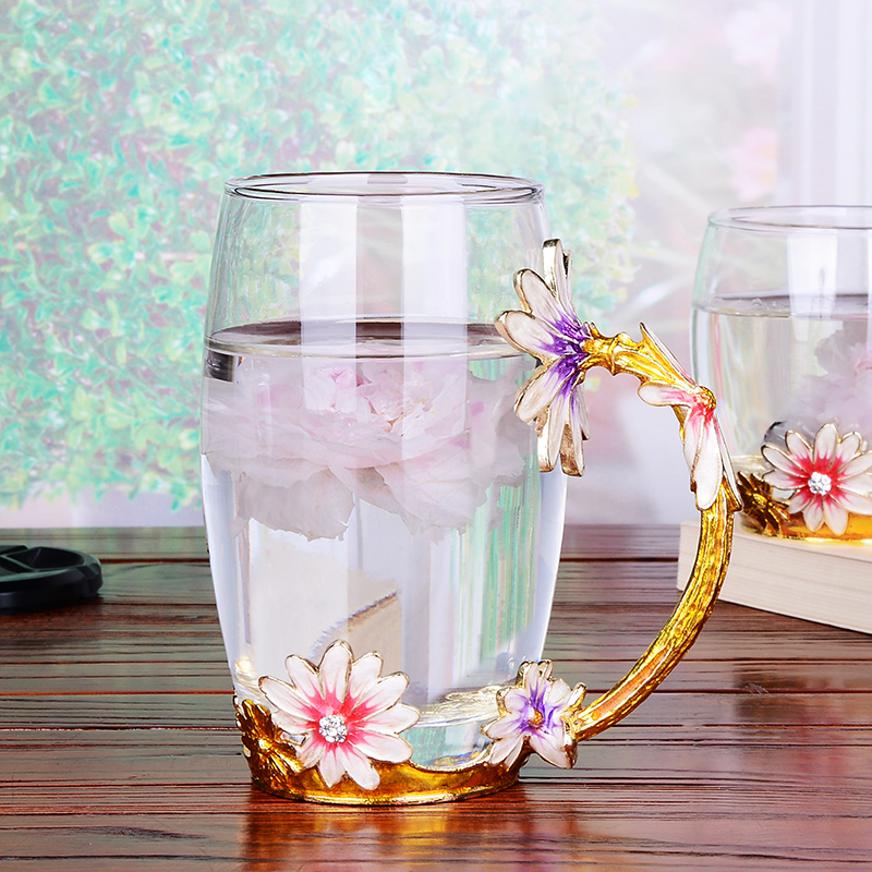 Tazas de café de vidrio esmaltado de Color, tazas de té y tazas resistentes al calor, vasos de agua para el hogar y la Oficina, artículos para beber, para los amantes: 2