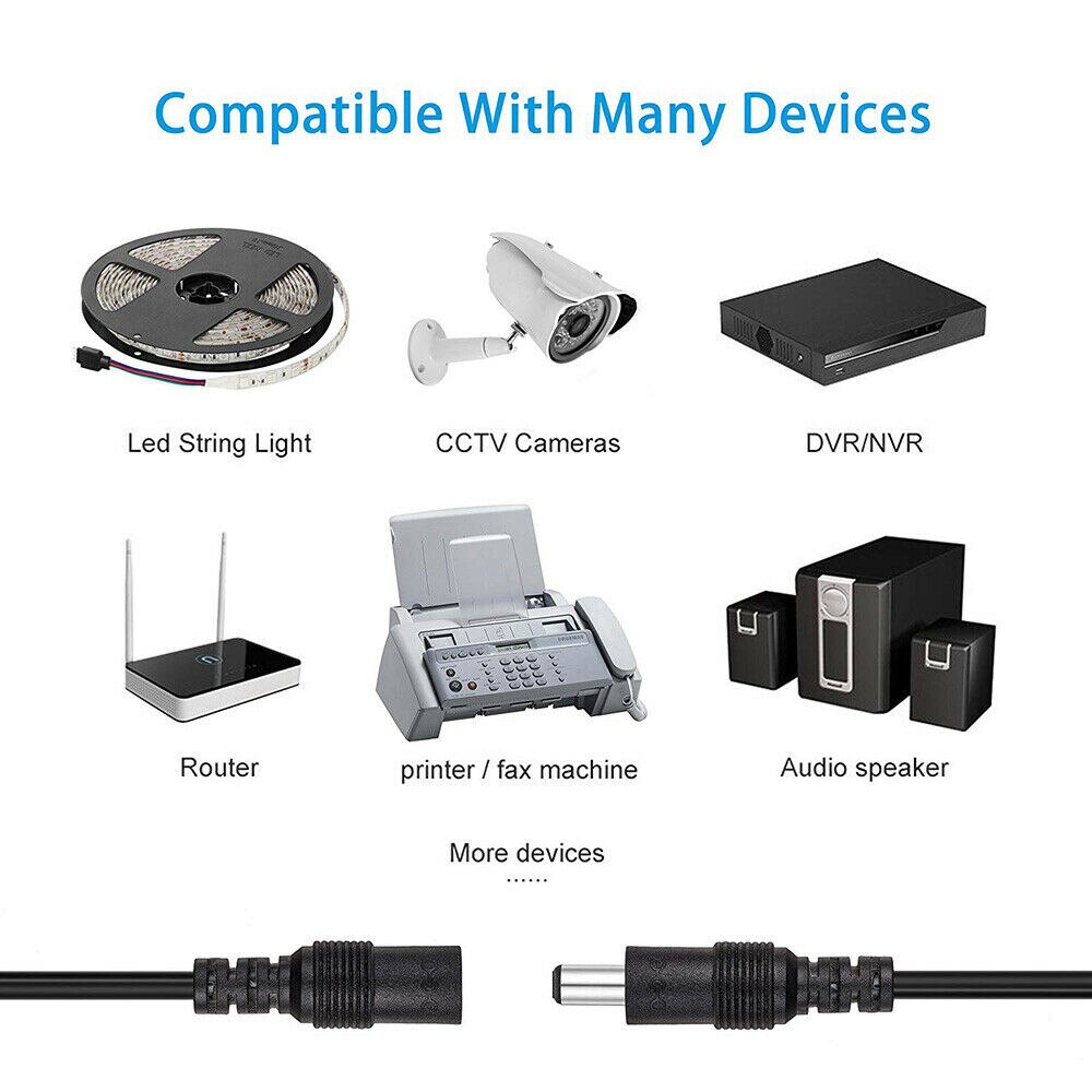 Klassinen musta 1.8m 3m 5m dc jatkojohto 5.5mm*2.1mm uros-naaras virtajohto johto cctv kameran kodinkonekaapeli