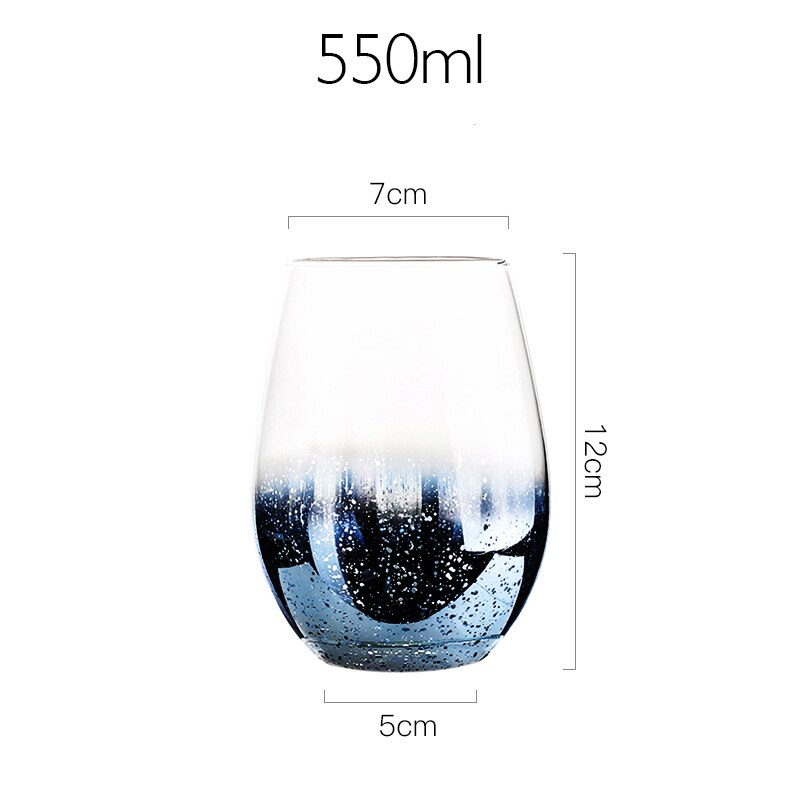 Vasos de cristal con revestimiento de cielo estrellado, 550ml de Color de vasos de agua, para el hogar, gran barriga, leche, zumo, café, batidos, cerveza: STARRY SKY BLUE