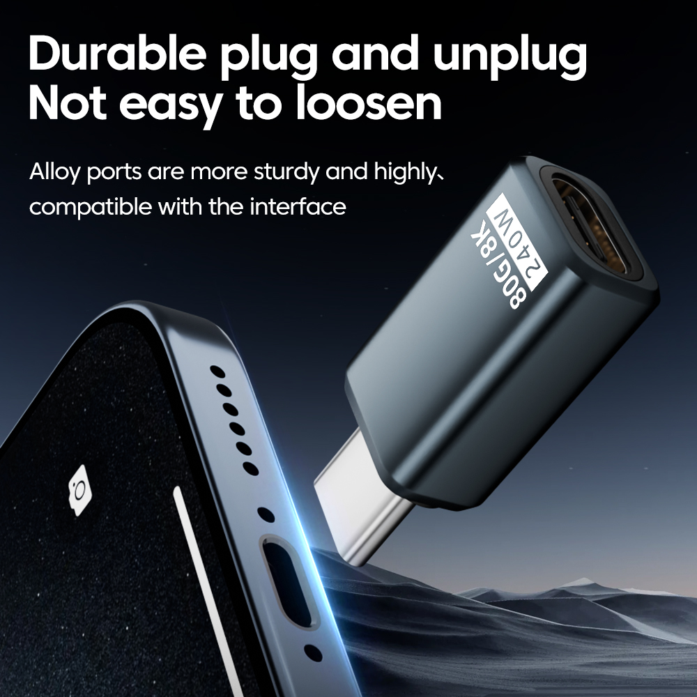 Adaptador OTG de 240W USB 3,0 tipo C a tipo C 8K 80Hz USB C carga rápida 80Gbps transferencia de vídeo de datos para iPhone 16 Macbook 90 ° Codo