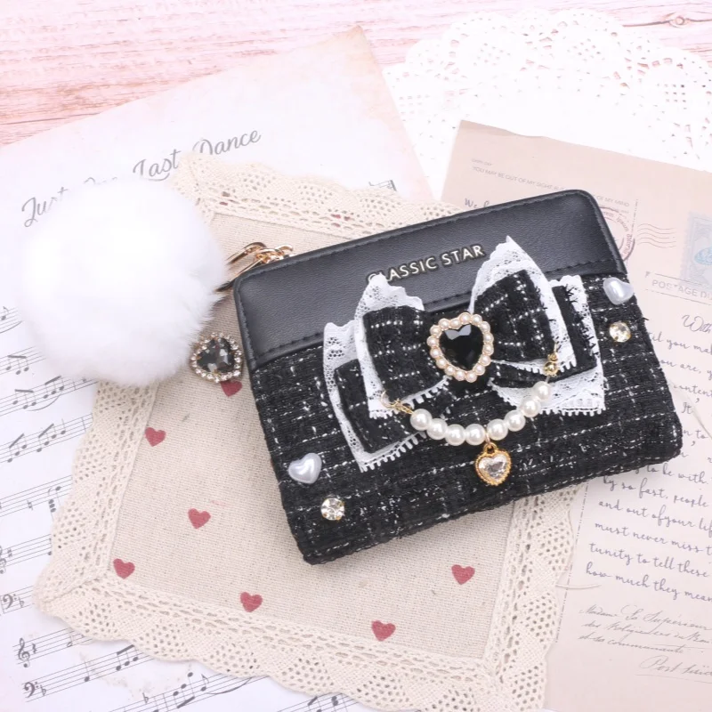 Sweet Women's Wallet Short Coin Purse Wallets for Woman Card Holder Lolita Ladies Wallet for Female Hasp Mini Clutch: Beige