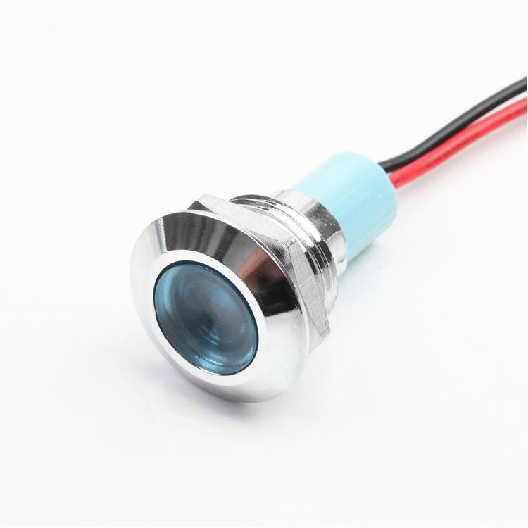 1pcs 12mm Flat head LED Metal Indicator light 12mm waterproof Signal lamp 6V 12V 24V 220v with wire red yellow blue green white