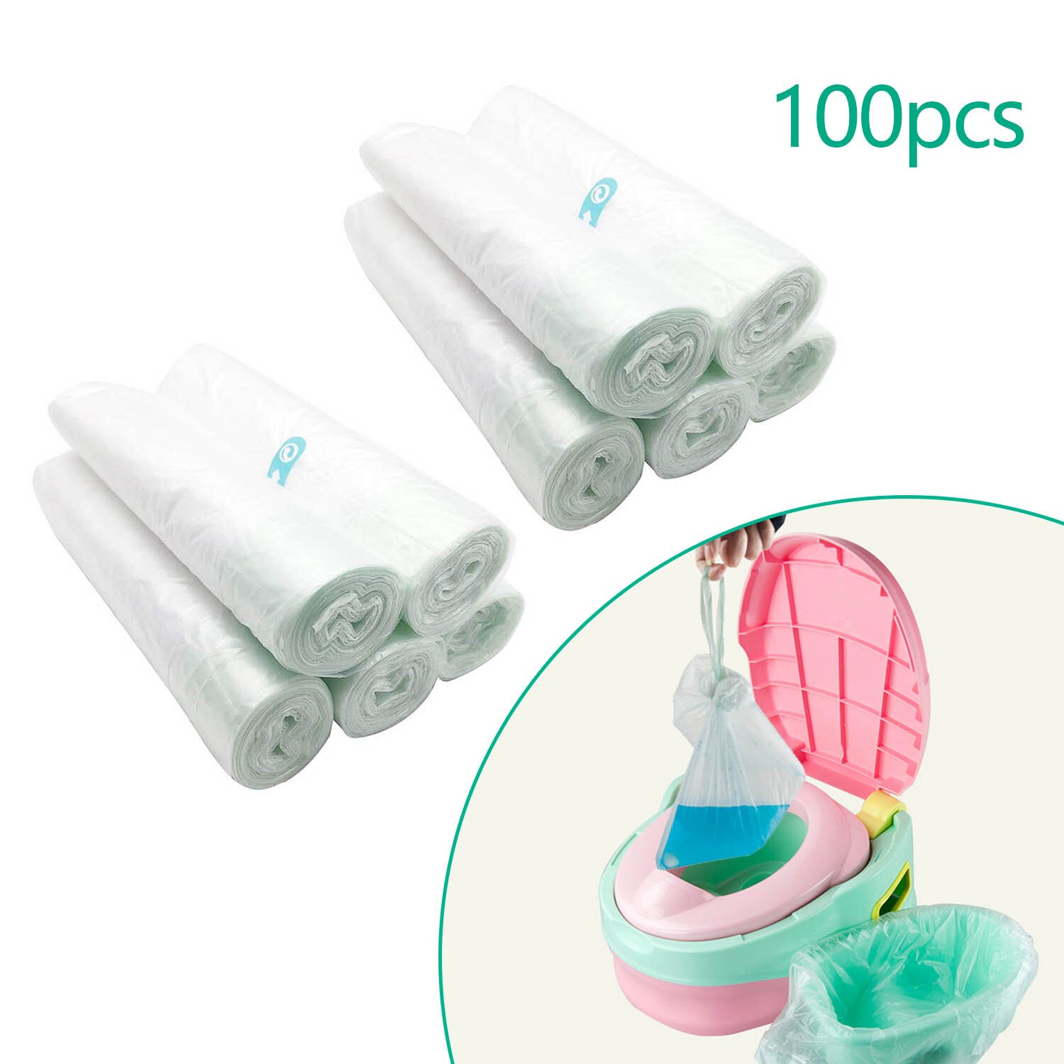 100 Stuks Wegwerp Kids Peuters Wc Potje Stoel Liners Zakken Met Trekkoord Voor Zindelijkheidstraining Home Reizen Gebruik: Zilver