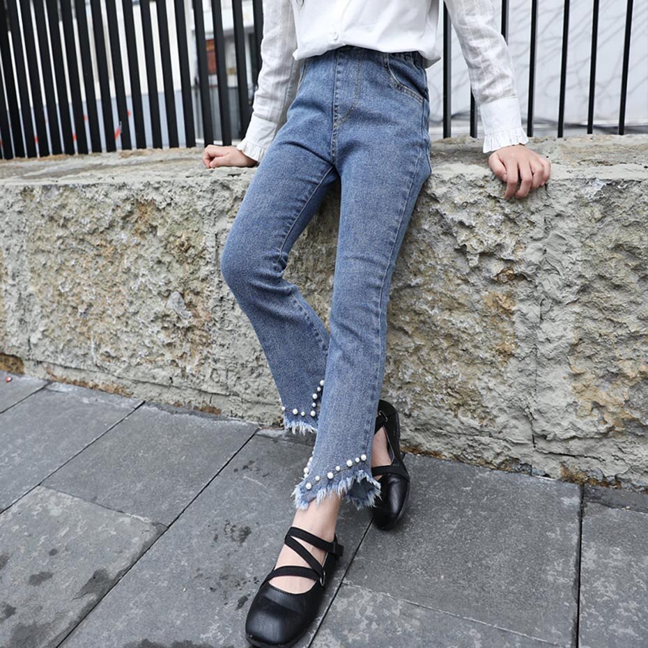 Filles jean perle décoration enfants jean pour filles Jeans décontractés pour enfants adolescents vêtements pour enfants 6 8 10 12 14