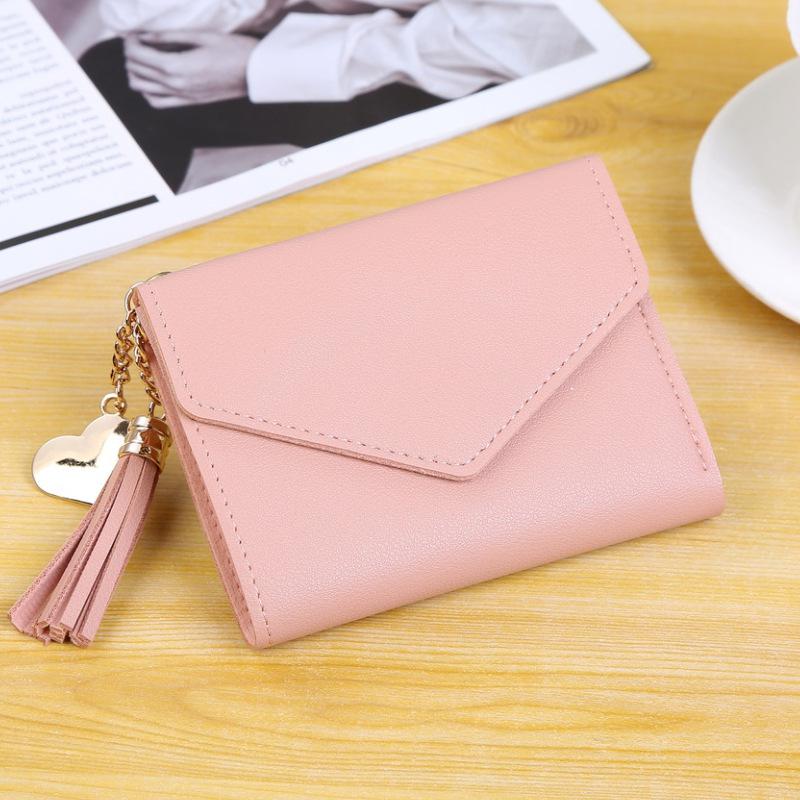 walet for women hasp envelope portwel damski ladies wallet tassels women's clutch purse female leather billeteras para mujer: short  Pink