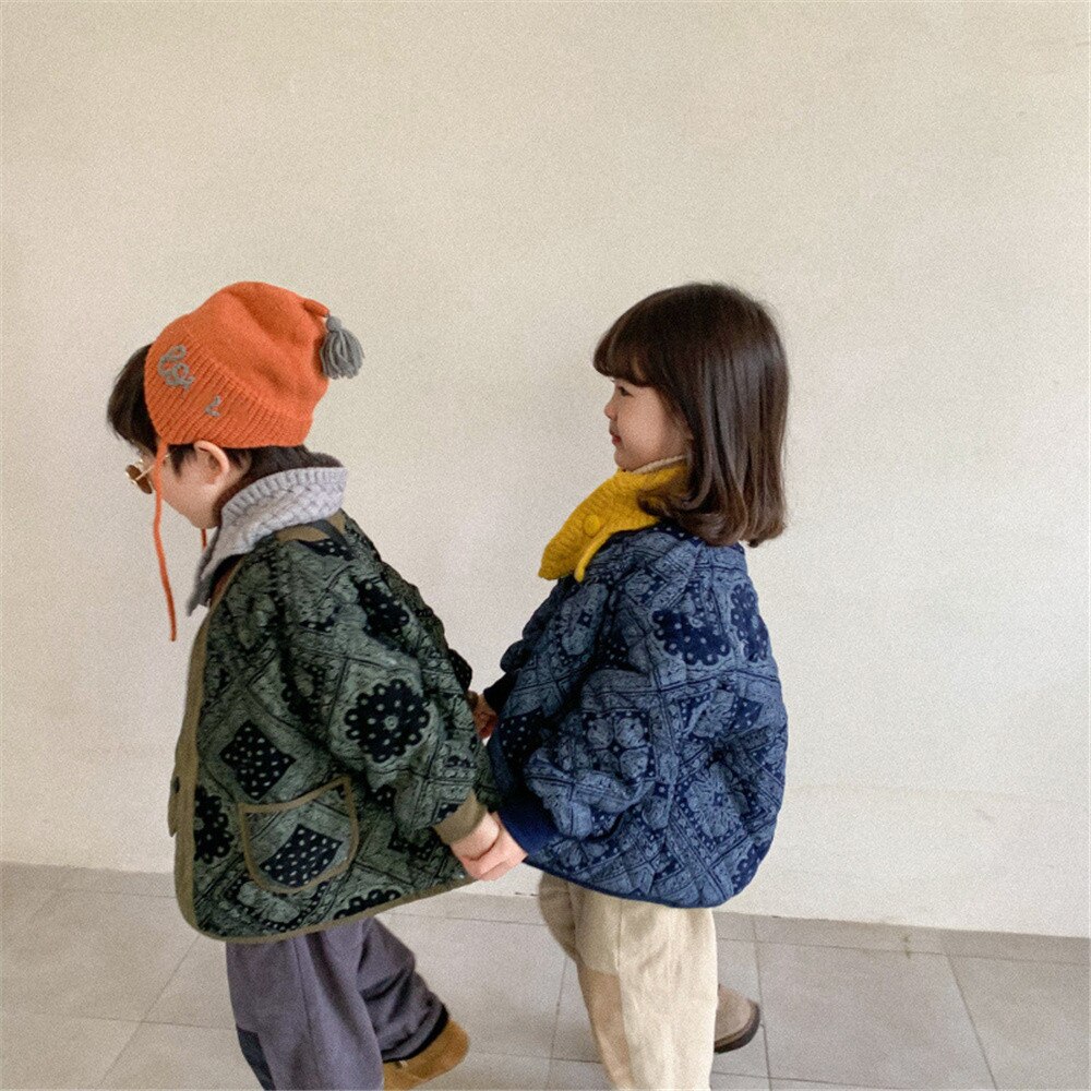 Abrigos acolchados retro de estilo coreano para niños y niñas, chaquetas gruesas y sueltas a la , 1-7 años, Otoño e Invierno