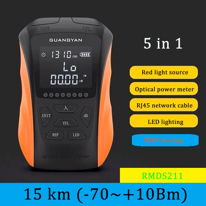 6 In 1 Multifunctionele Optische Power Meter Visual Fault Locator Netwerkkabel Test Glasvezel Tester 5Km 15Km Vfl: 15KM -70 to 10 5in1