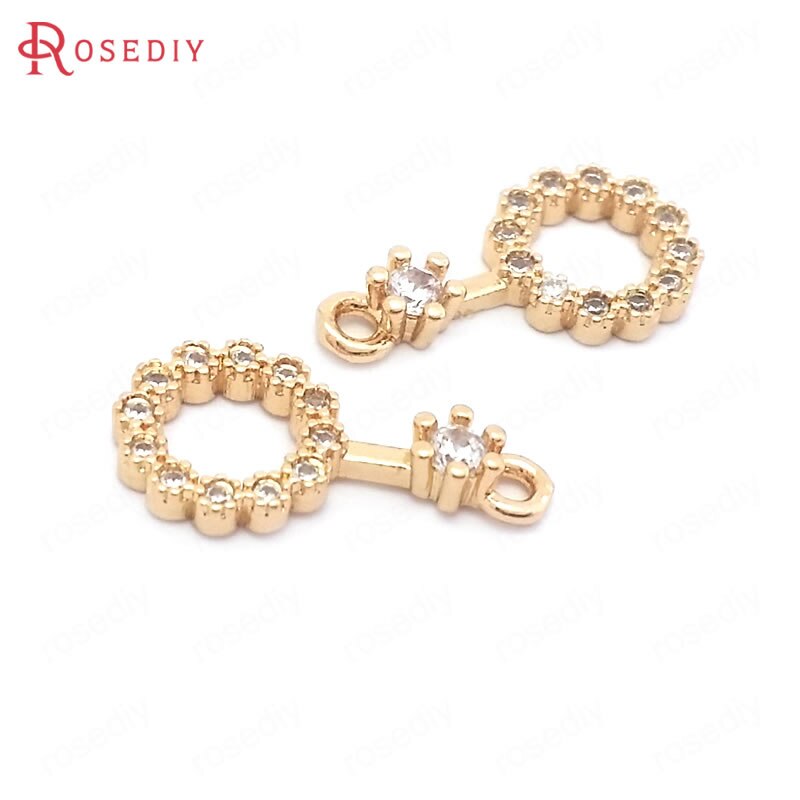 (38539)10PCS 8x15MM 24K Oro Champagne di Colore Ottone e Zircone Tondo Pendenti E Ciondoli Pendenti Con Gemme E Perle di Gioielli di Alta Qualità realizzazione di Accessori: White