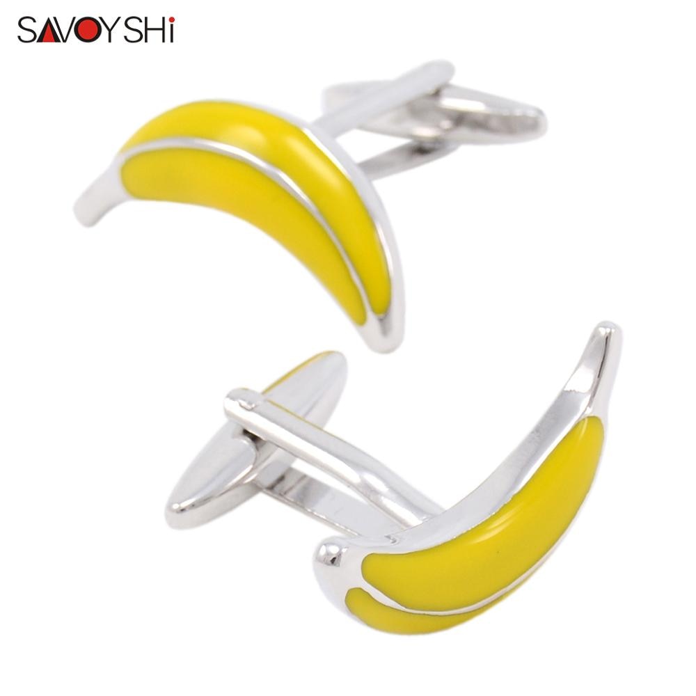 SAVOYSHI Novelty Shirt Cufflinks for Mens Special Yellow Enamel Banana Cuff Links Free Engraving Name