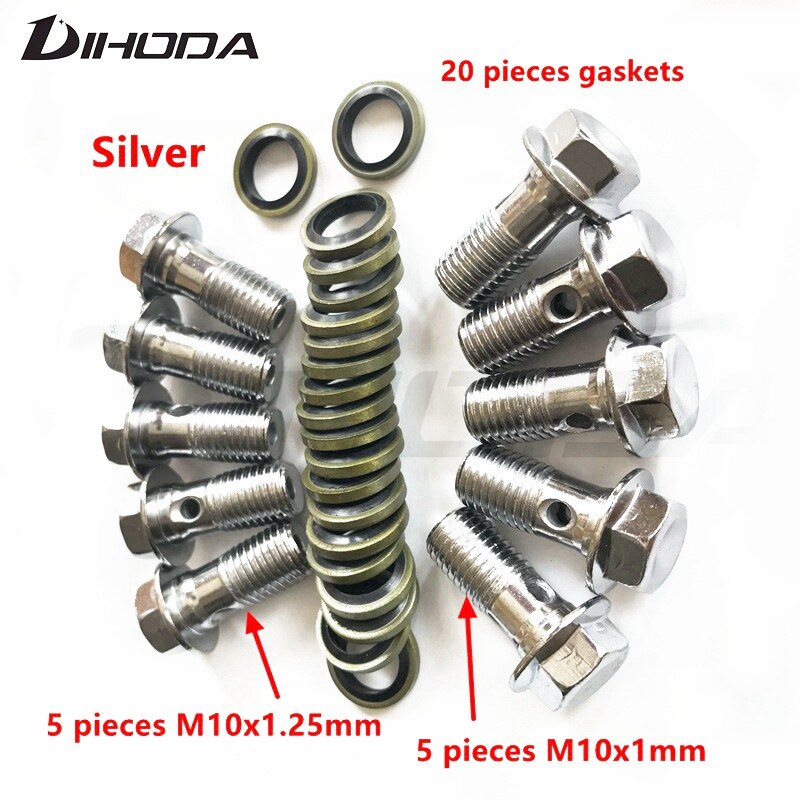 Motorcykel bremsekaliper banjo bolt olieaftapningsskrue / hul skrue  m10 x 1.25mm m10 x 1mm til hovedcylinder til bremseslange: Sølv c