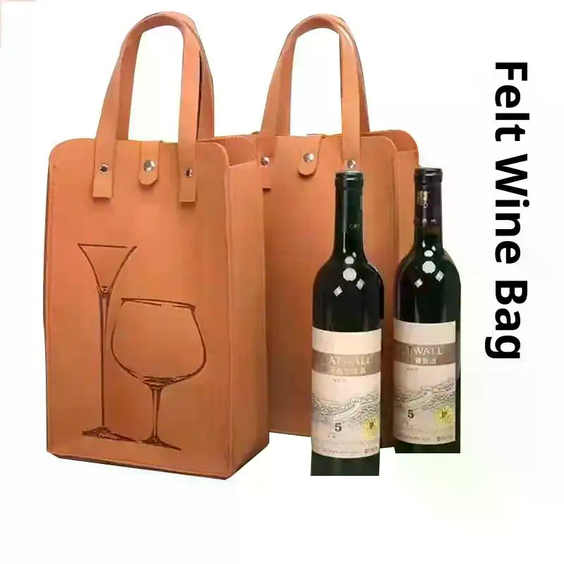 Vilten wijnfleszak Dubbele flessen Grote dragende draagbare drankverpakking Handtas Cadeaupapier Opbergtas Wijndraagtas