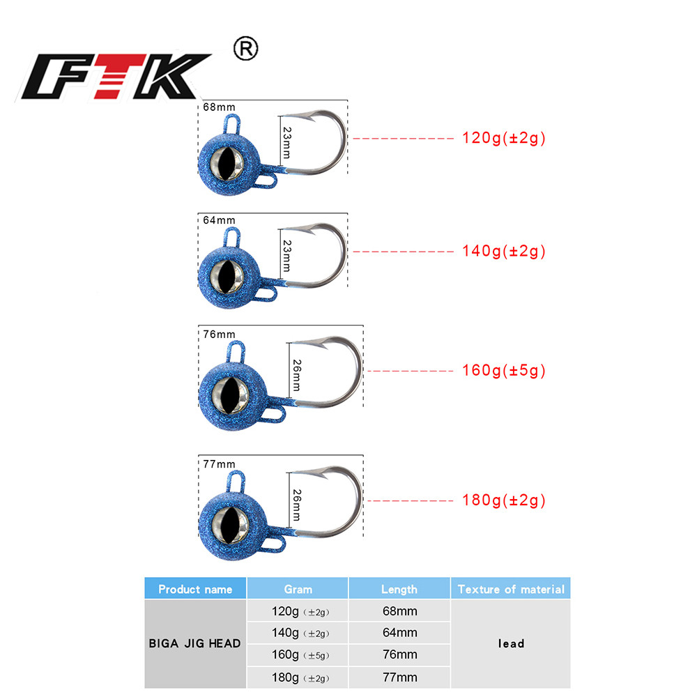 FTK Jig Head Richiamo di Pesca Alla Carpa Peche 120g/140g/160g/180g Bass Bait 3D Occhi Tonno Richiamo Vivido Corpo Jigging Affondamento Isca Artificiale