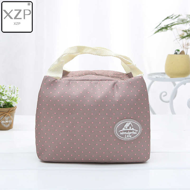 Xzp termiske madposer frisk pink kirsebærtote madposer polyester fersken skin bærbar sommerfugl termisk praktisk madpakke: Brun prik