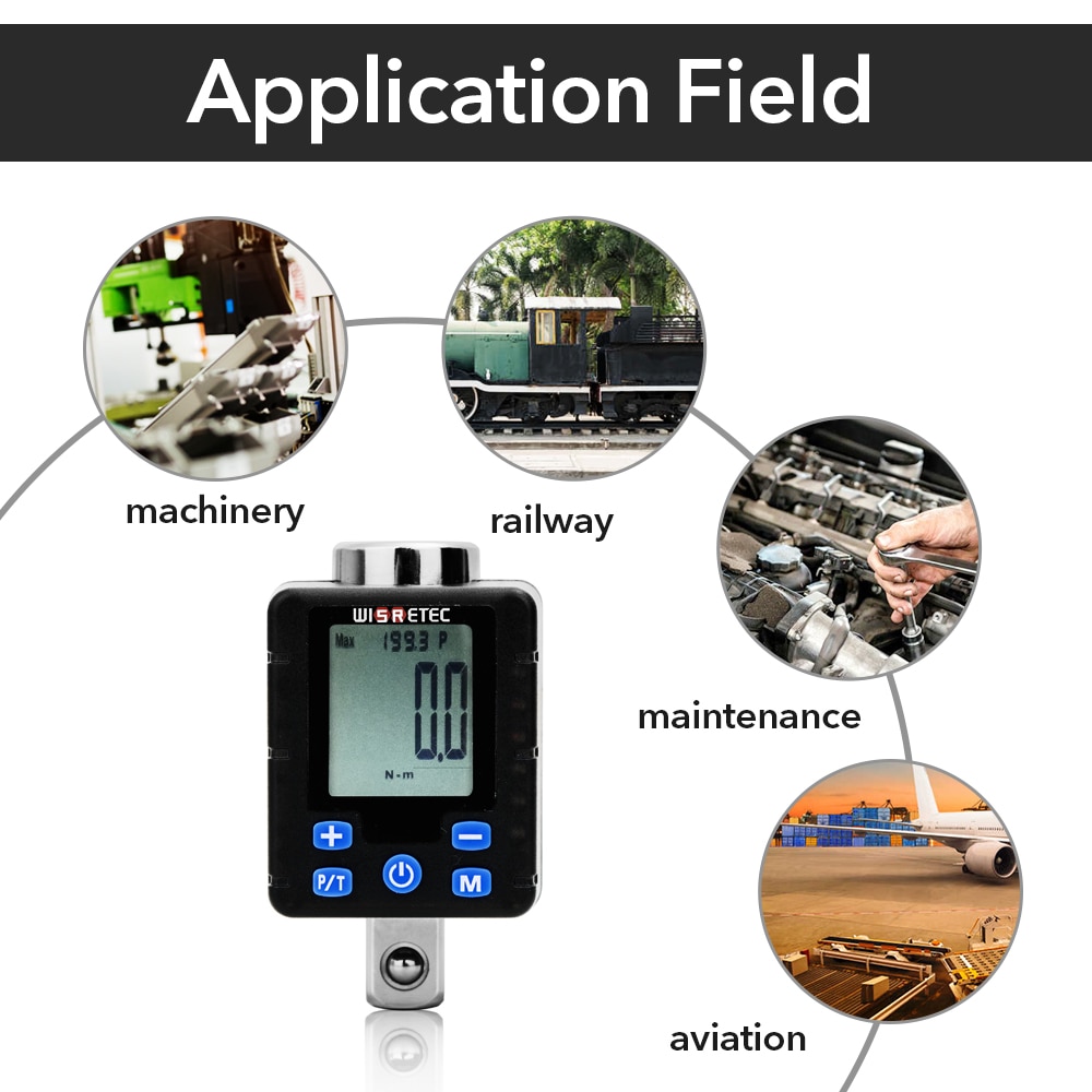 High Accuracy Universal Wrench Electronic Digital Torquemeter Adjustable Torque Meter Adapter Display Large Screen