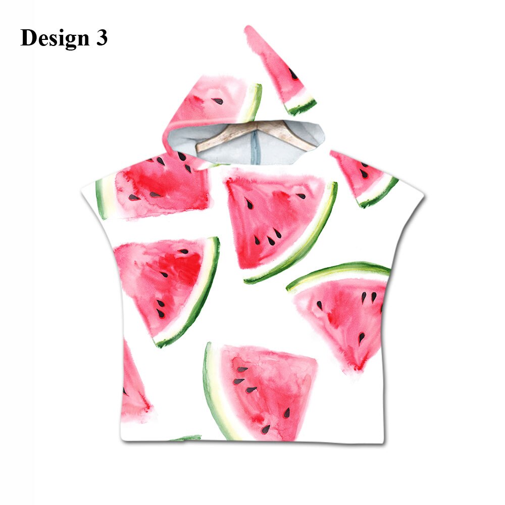 Novelty Zomer Fruit Watermeloen Gestreepte Zigzag Microfiber Baby Kids Hooded Swim Bad Strandlaken Poncho Cape: Design 3