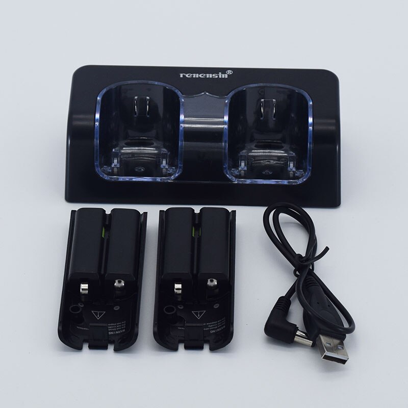 Zwart Oplaadbare Batterij + Quad 2 Dock Station Charger Kit voor Wii Remote Controller opladen