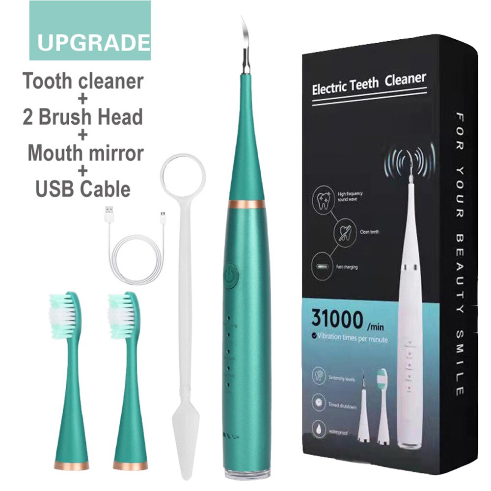 Electric Ultrasonic Teeth Cleaner Dental Tartar Remover Tooth Cleaning Whitening Scaler Dental Calculus Remover Oral Irrigators: Type1 green