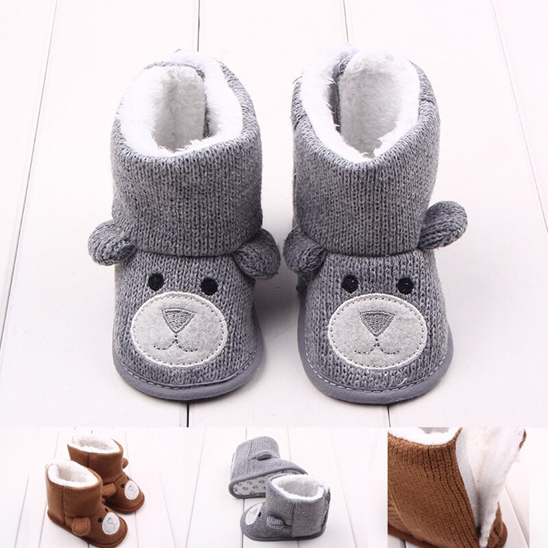 Zapatos cálidos de invierno para bebé, botas para niña con dibujos de oso, botines tejidos para niño pequeño, zapatos de nieve infantiles, botas para niño