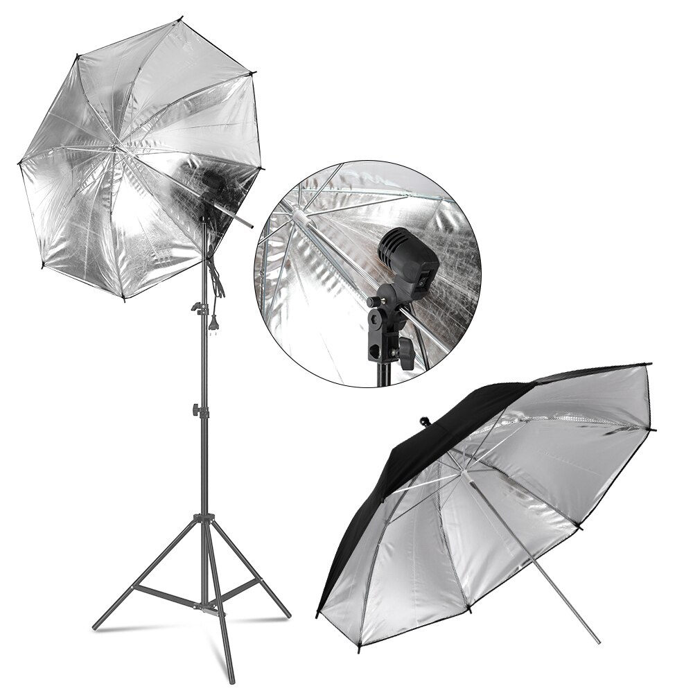 Ombrello riflettente Photo Studio Set 33 &#39;84 cm argento bianco ombrello a luce soffusa + doppio uso 4 pezzi accessori fotografici