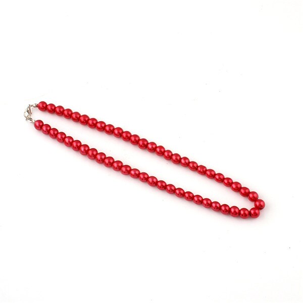 Delicate jewellery Clavicle Chain 8mm simulated Pearl Beads necklace Womens necklace Party: Red