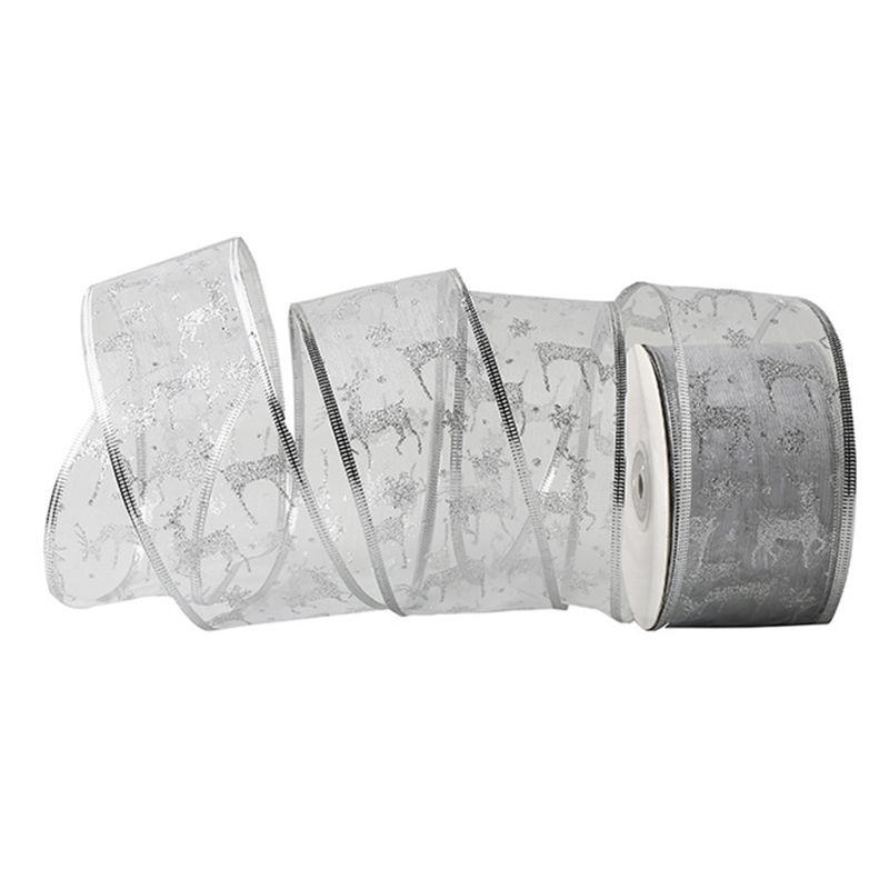 50 meter/rol glitter transparant organza kerst elandlint voor bruiloftsfeest: Zilver