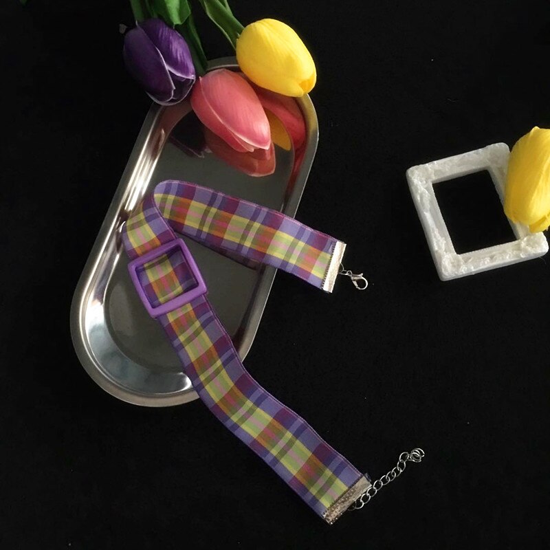 Colar de gargantilha de gargantilha de fivela quadrada de treliça do vintage para mulheres menina harajuku punk colar presentes legal retro jóias femininas novo: 5