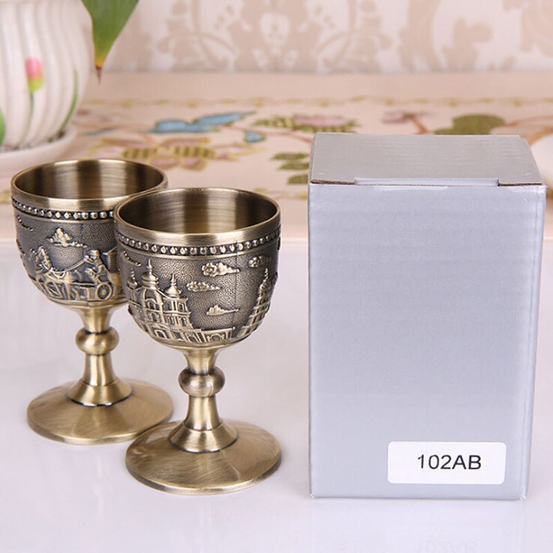 Classical Metal Wine Cup Handmade Small Goblet Household Copper Wine Glass Carving Pattern Drinkware
