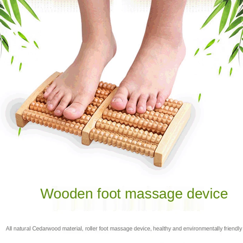 Masajeador de pies de madera de 6 filas, rodillo Shiatsu para aliviar el dolor y el estrés, rodillo masajeador para el cuidado de los pies, terapia de salud, herramienta de masaje relajante: Default Title
