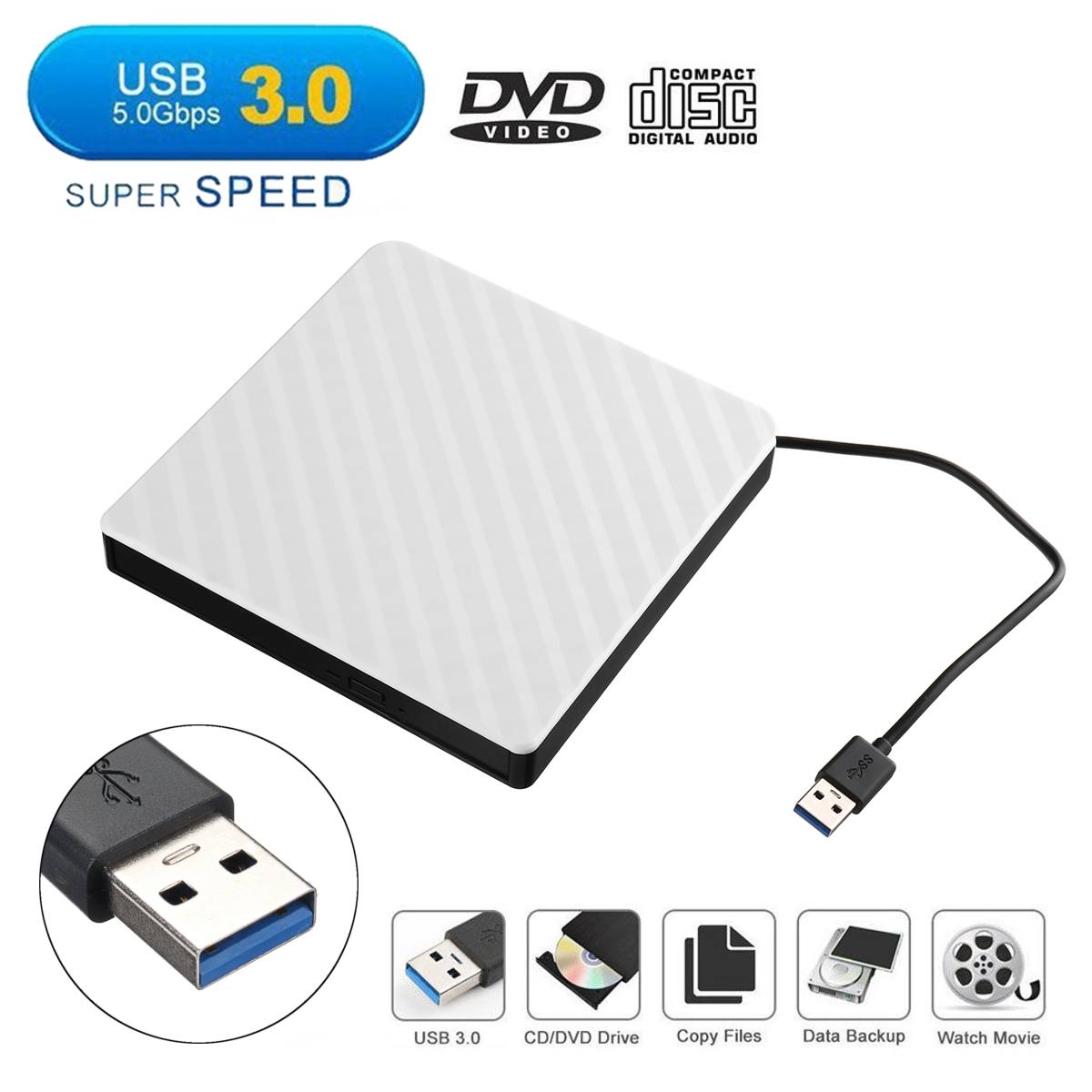 Usb 3.0 Externe Optische Drive Dvd Combo Dvd Rom Speler CD-RW Brander Schrijver Plug En Play Voor Macbook Laptop Desktop pc