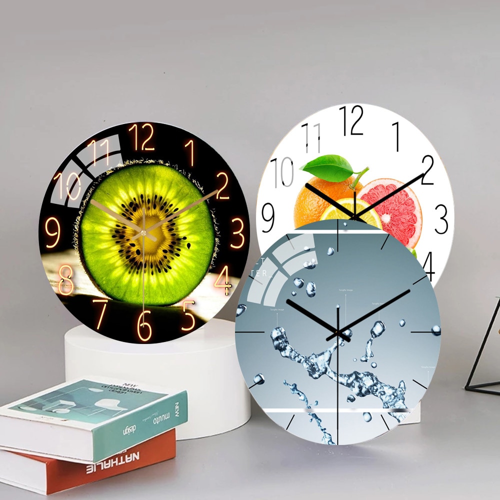 Quiet Round Fruit Wall Clock Kitchen Home Decor Water droplets Modern 3D Clocks for Living Room Decoration Accessories