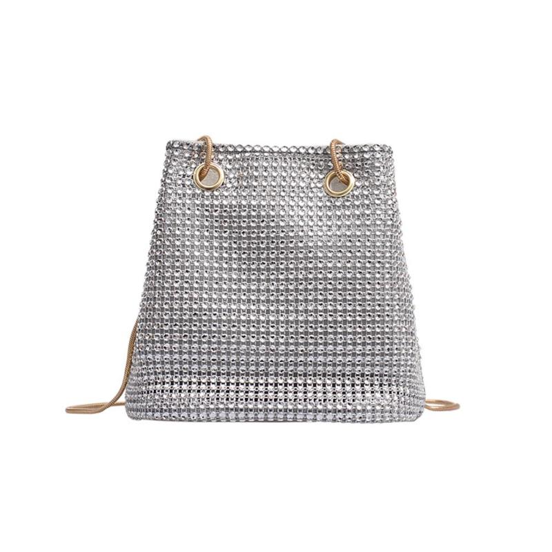 Sacchetto di Sera della frizione Delle Donne di Lusso Borse del Sacchetto di Spalla Delle Donne di Strass ottavino Secchiello Crossbody Borse: Argento