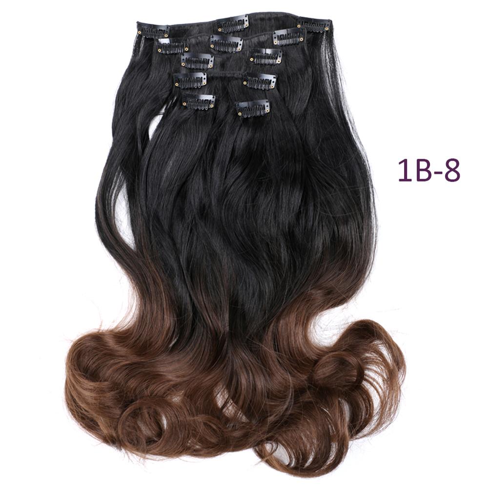 12 klämmor i hårförlängning body wave 22 " hårförlängningsklämma för kvinnor syntetiska hårförlängningar 1b brun ombre färg: T1b-8
