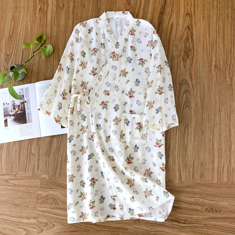Albornoz tipo kimono multicolor, pijamas, ropa para mujer, verano, algodón, estampado Floral, media manga, lindos batas al vapor para el sudor: M / Azul cielo