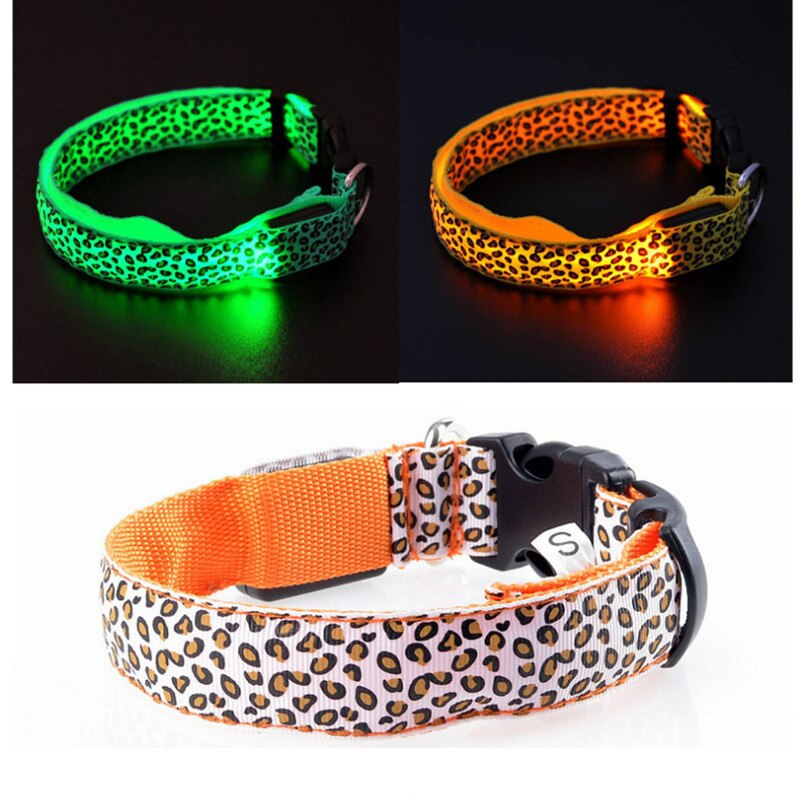 Collar luminoso LED para perro y mascota, arnés de seguridad para caminar al aire libre, con pajarita, brillante, para cachorro de leopardo
