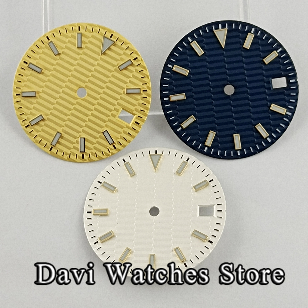 29Mm Steriele Wijzerplaat Blauw/Geel/Zilver Wijzerplaat Blauw Lichtgevende Fit NH35 NH36 Beweging Horloge Gezicht