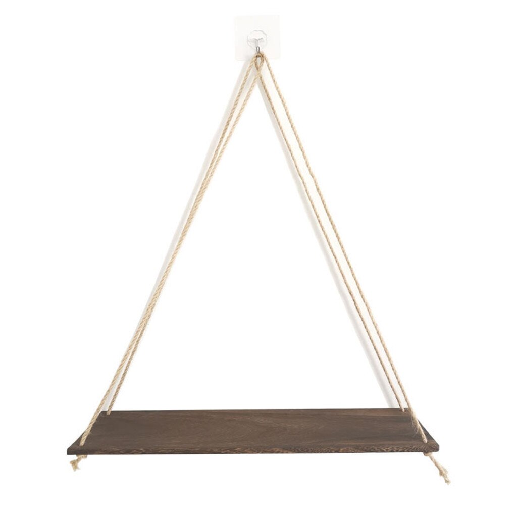 Plant Flower pot stand -Wall decoration sling rack Premium Wood Swing Hanging Rope Wall Mounted Floating Shelves#40: A