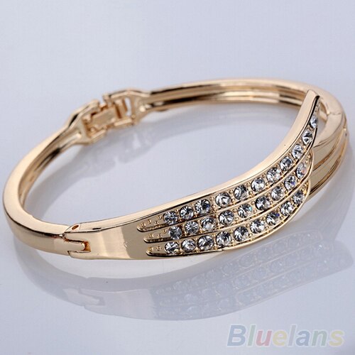Feminino anjo asa esculpida brilhante strass festa manguito pulseira jóias liga dourada pulseiras criativas feminino 5.58cm